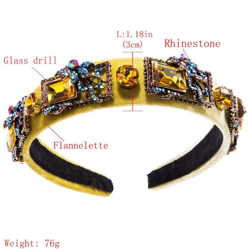 

2020 New Fashion Headbands for Women Temperament Flannel Wide Side Metal Rhinestone Headbands Hair Accessories
