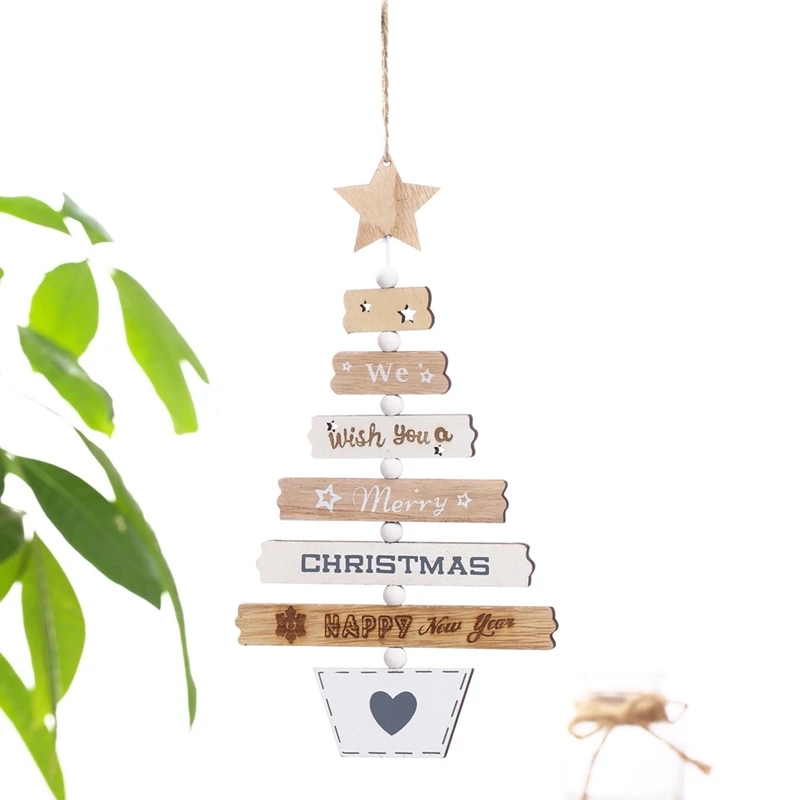 Creative Painted Wooden Christmas Tree Hanging String Christmas Pendant Window Display Ornaments Xmas Party Decors Kids Gift Toy