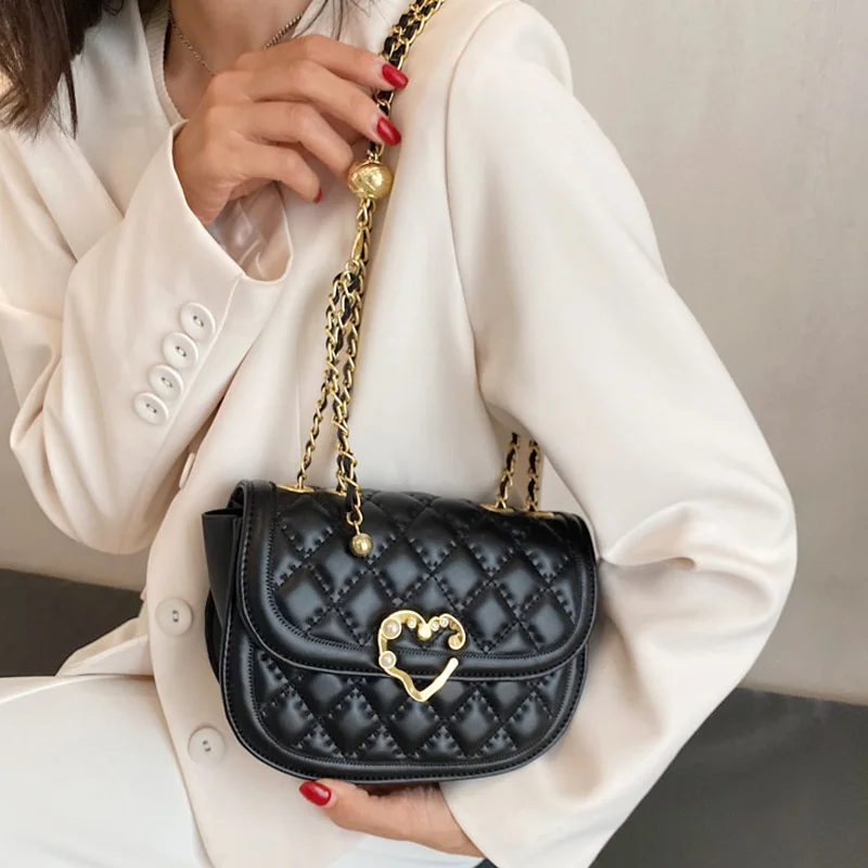 

2022 Fashion Lattice Women's Shoulder Bag Desinger Brand Pu Leather Chain Purse Female Versatile Flap Crossbody Bags For Women