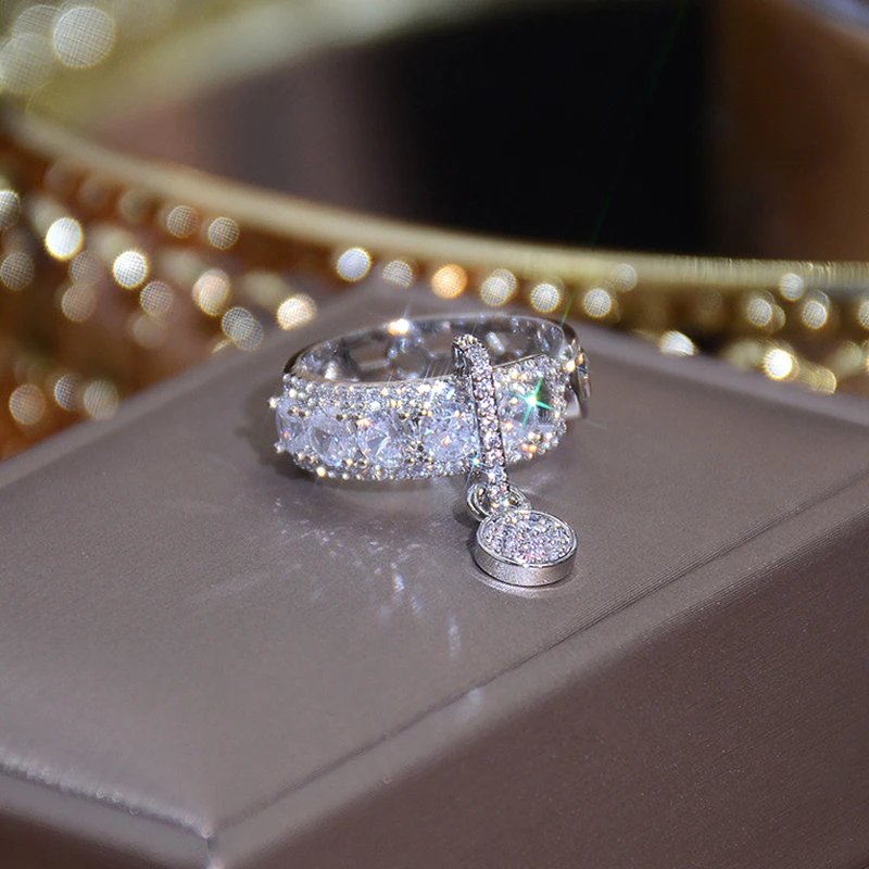 

Модные круглые циркониевые Открытые Кольца для женщин и девушек, регулируемый дизайн, высокие ювелирные изделия, подарок на вечерние из цир...