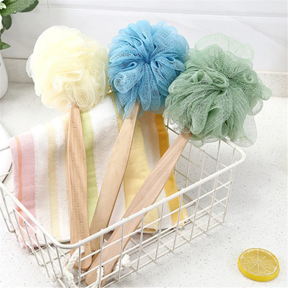 

4 Color Massage Brushes Long Handle Hanging Soft Mesh Back Body Bath Shower Scrubber Sponge Brush Bathroom Supplies