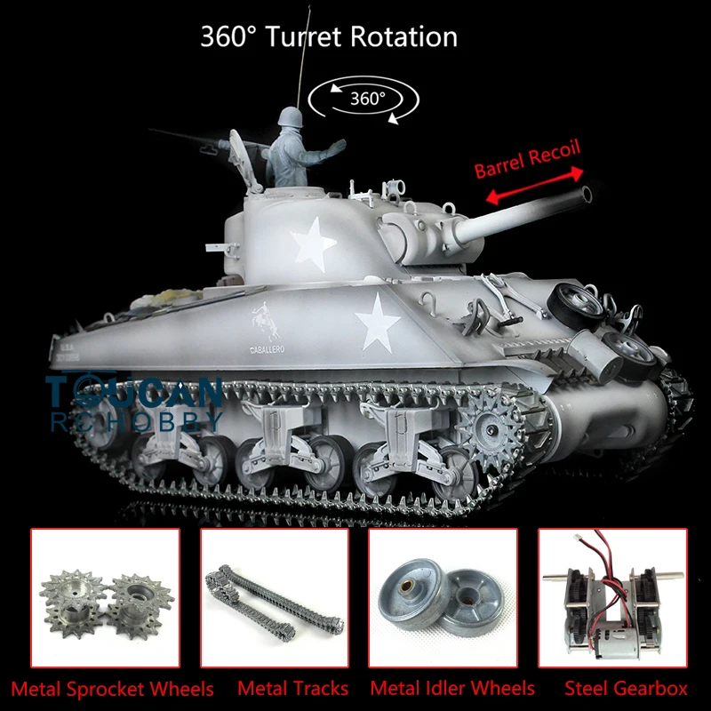 

Henglong 1/16 Snow 6.0 M4A3 Sherman RTR RC Tank 3898 360 Turret Barrel Recoil TH17073-SMT2