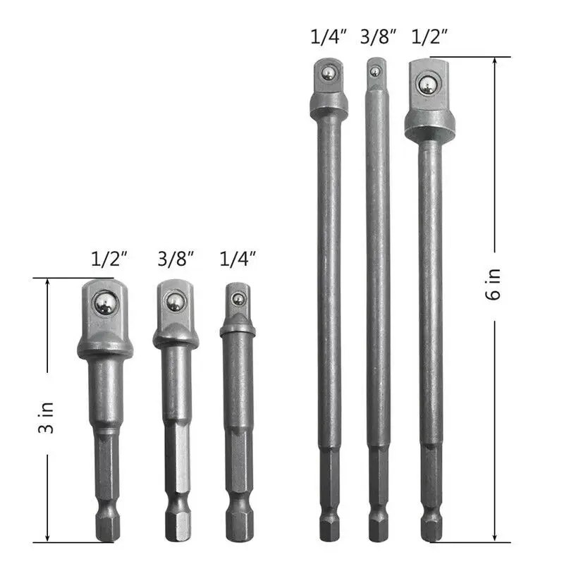 

6pcs/set Socket Bit Adapter Set Hex Shank 1/4 3/8 1/2 Impact Drill Bit Driver
