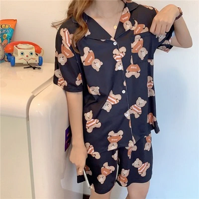 

2021 New Pajamas Short-sleeved Cardigan Leopard Print Sleepwear Summer Loungewear Women Summer Pajamas Set for Women Pajamas