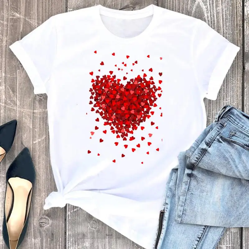 

Women Clothes Fashion Letter Lovely Trend Love Clothing Short Sleeve Female Summer Graphic Tee Casual O-neck Tshirt Top T-shirt