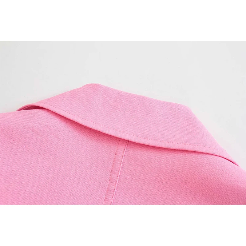 

Za 2021 Women Pink Crop Blazer Coat Vintage Long Sleeve Pocket Female Fashion Casual Solid Tops CD8096