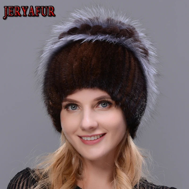 Женская меховая шапка JERYAFUR зимняя теплая из натурального меха кролика|Женские