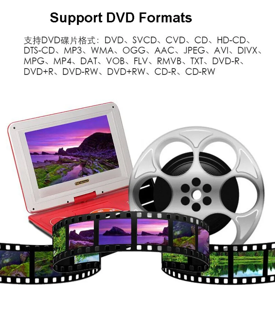 Dvd-плеер портативный телевизор 10,2 дюймов светодиодный экран 1280P HD цифровой светодиодный ТВ-плеер с FM tv функцией чтения игровой карты и U Drive Play