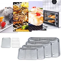 stainless steel baking tray with removable cooling rack set non stick chips basket baking dish grill mesh kitchen tool bbq tray