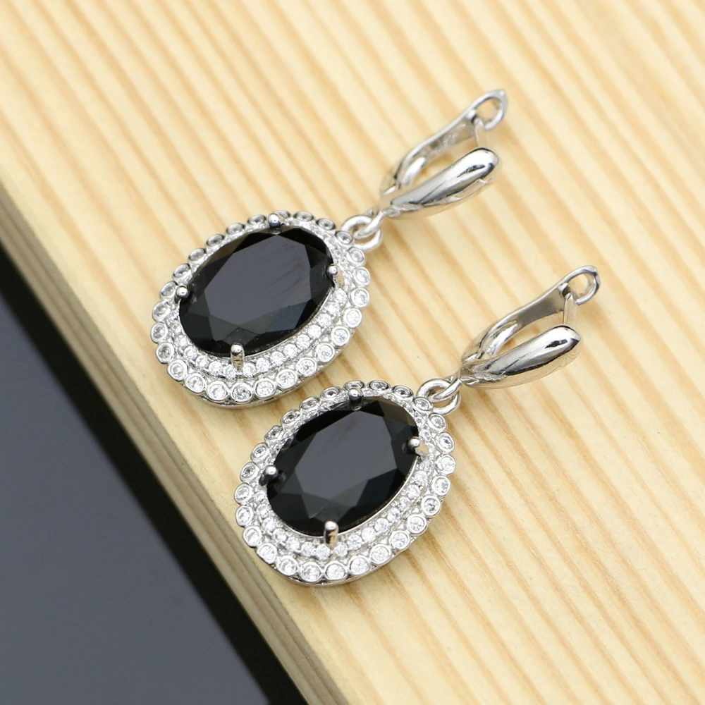 Party Earrings With Stone 925 Silver Jewelry Black Cubic Zirconia Accessories For Women Dropshipping | Украшения и аксессуары