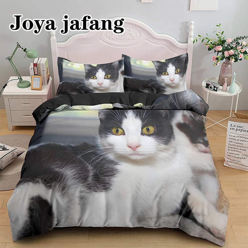 

Комплект постельного белья с 3D рисунком кота, пододеяльник, комплект из 2/3 предметов, одеяло, один/двойной/Полный/Королевский размеры