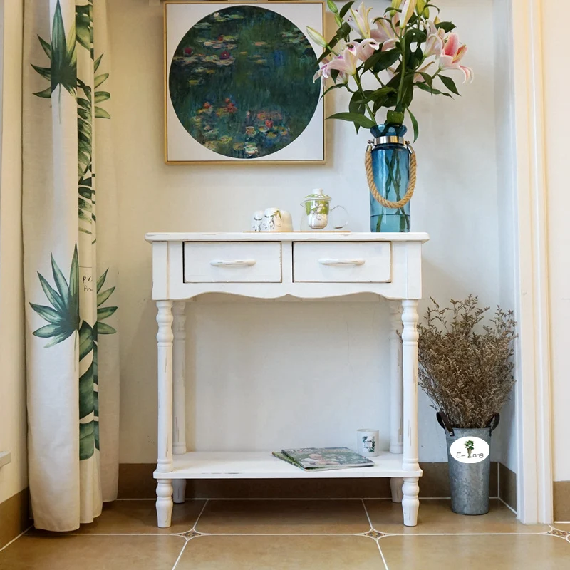 Ручной работы твердая французская консоль стол потертый белый|Пристенный