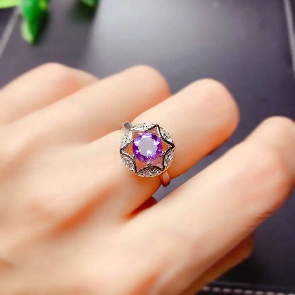 

CoLife Jewelry 925 Silver Gemstone Ring for Daily Wear 7mm Natural Amethyst Ring Fashion Amethyst Jewelry