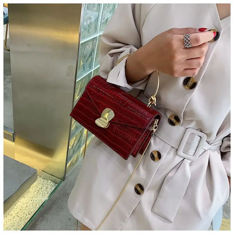 

PU Leather Crossbody Bags For Women 2021 Mini Shoulder Bag With Metal Handle Lady Travel All-match Handbags Totes