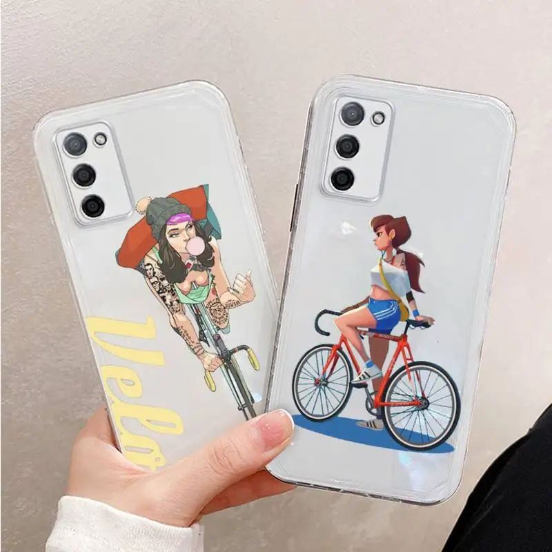 

Cartoon cycling girl Phone Case For Xiaomi Mi 11 Ultra Lite 10 Redmi Note 9 8 7 9a K30S K40 Pro Transparent Coque