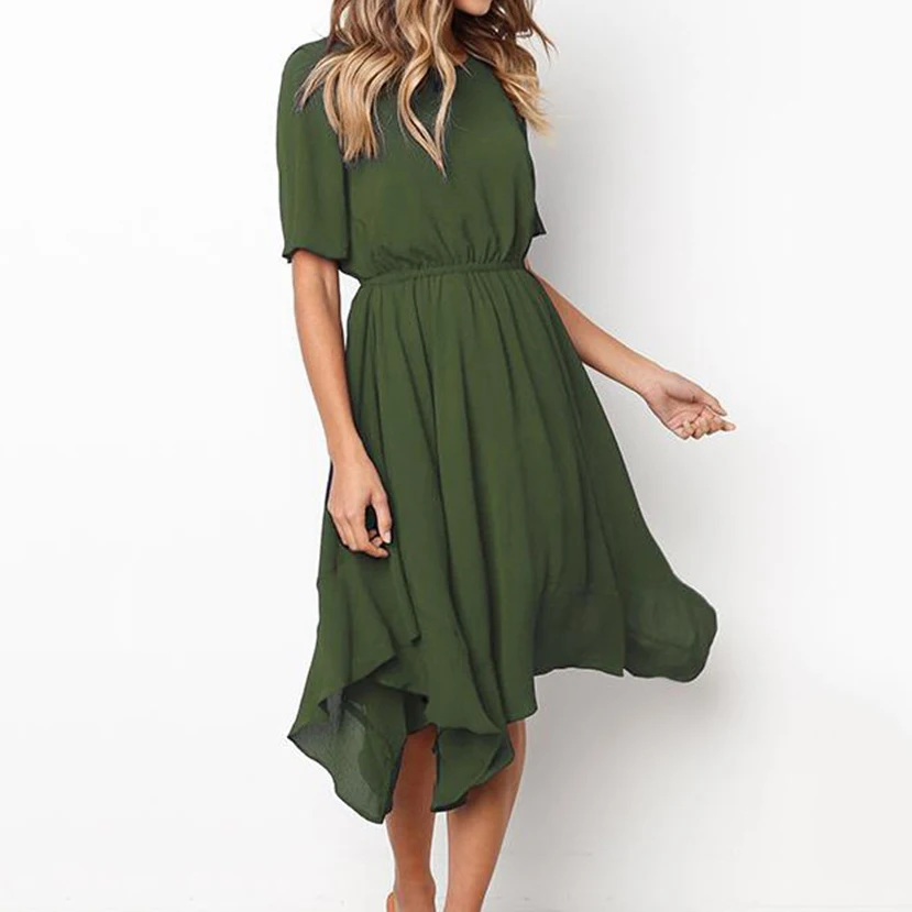 Пляжное платье трапециевидной формы с коротким рукавом и оборками Вечерние