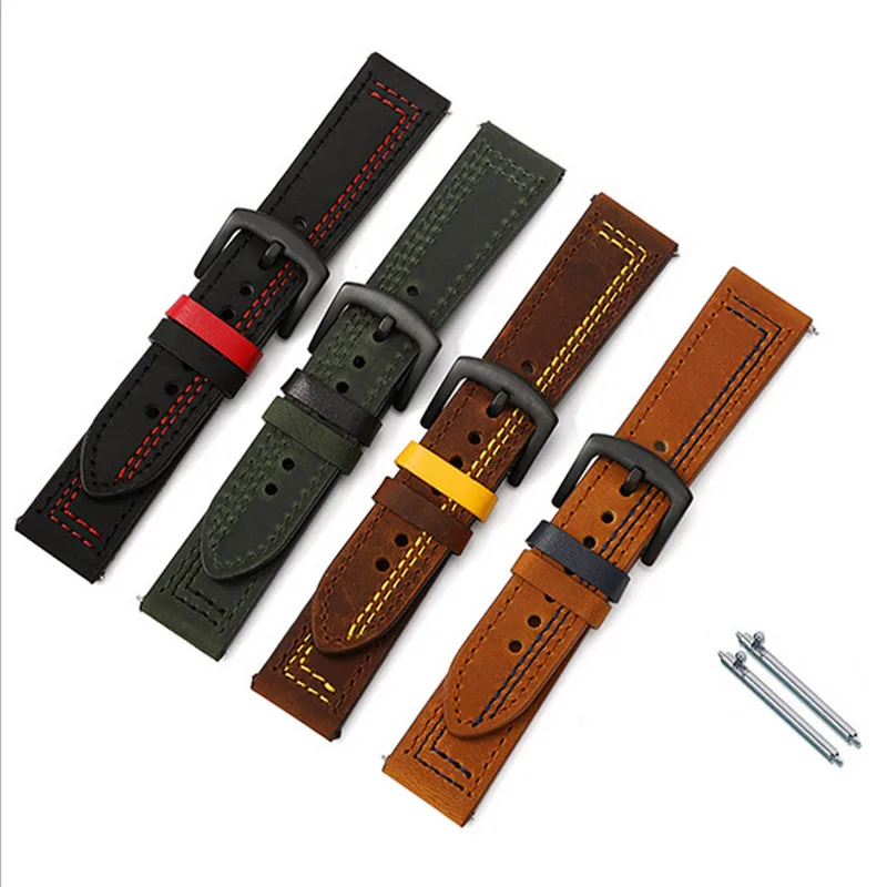 Wholesale 10Pcs/Lot 18mm 20mm 22mm 24mm Genuine Cow Leather Watch Band Watch Straps Wrist Watch Part New -20201017