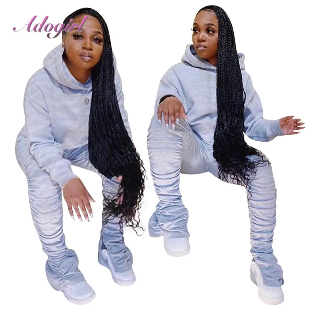 

Женский спортивный костюм, однотонный спортивный костюм из двух предметов, Топ с длинным рукавом, штаны с рюшами