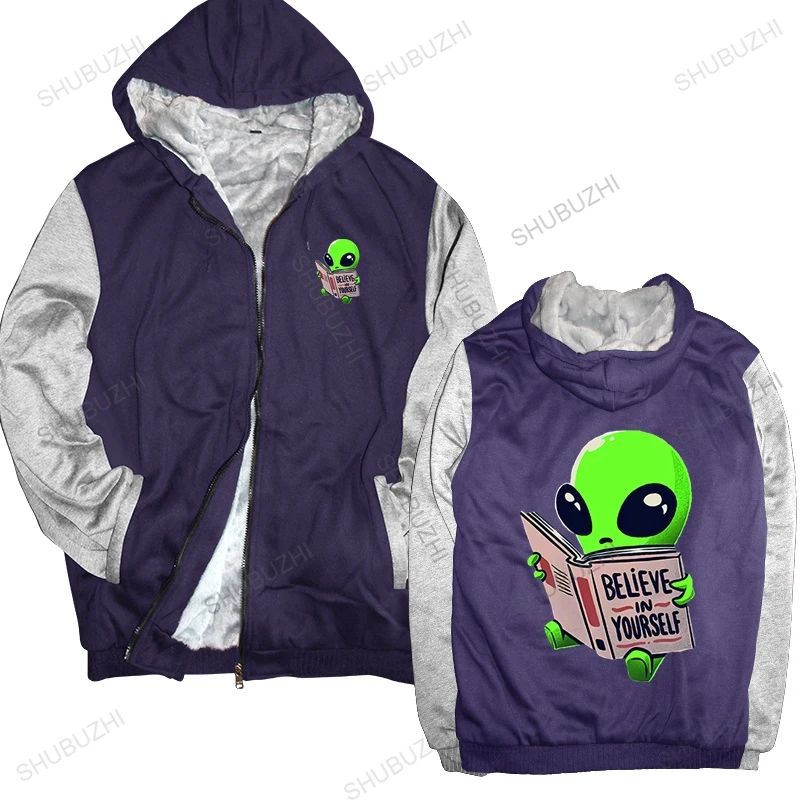 

Hottest Couple thick zipper Green Alien Prints Believe In Yourself hoodies New Style Streetwear shubuzhi Casual Couple jacket