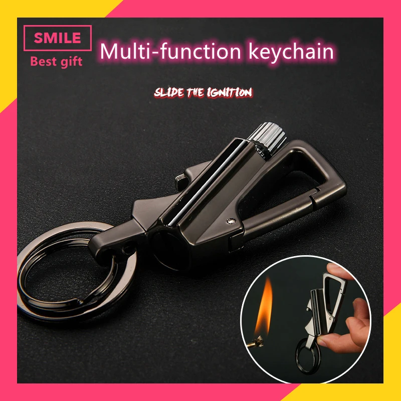 

AddFun Keychain Lighter Flint Fire Starter Personalized Car Keychain Multi-function Corkscrew for Wine Outdoor Waterproof Sports