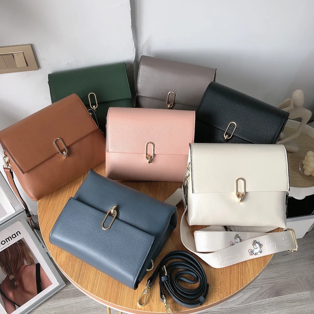 

New bag leather bag small square bag retro commuter double layer clamshell