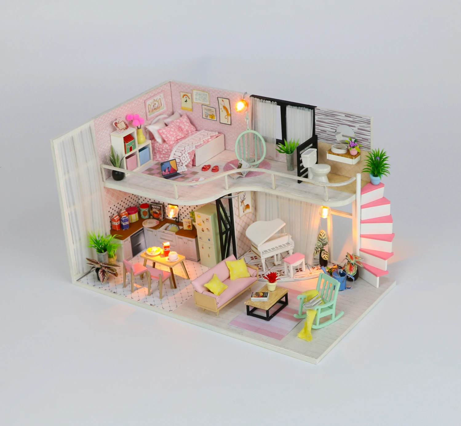 Анна розовая Мелодия Деревянный DIY миниатюрный кукольный домик мебель дом