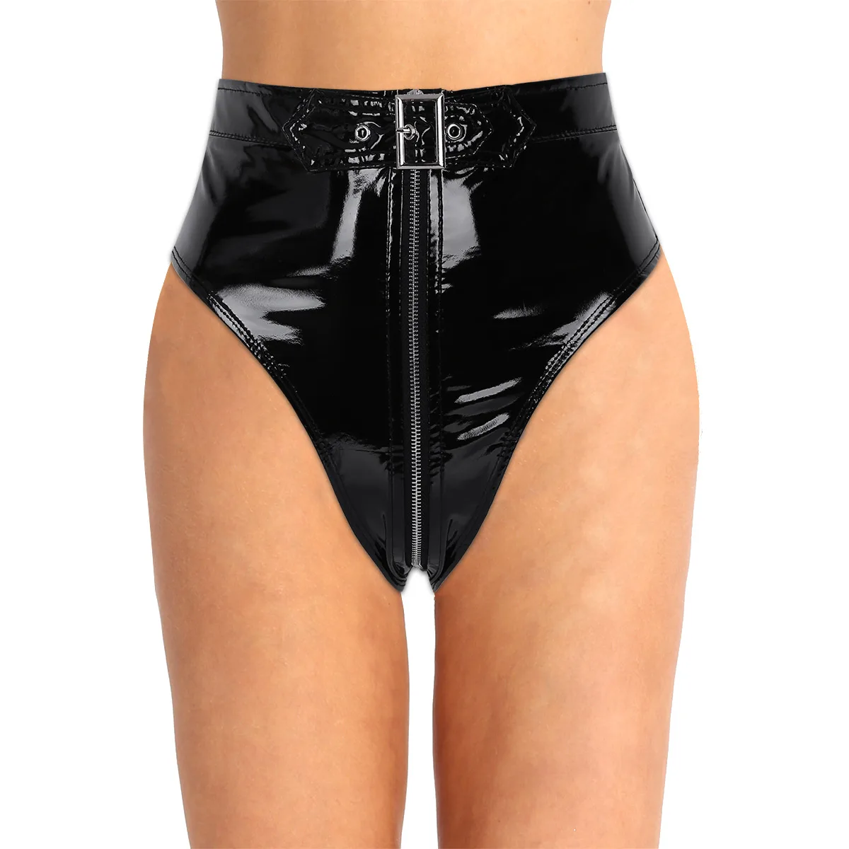 

Sexy Women Lingerie Wet Look PVC High Cut Front Zippered with Belt Briefs Underwear Lady String Sexy Party Wetlook Pole Clubwear