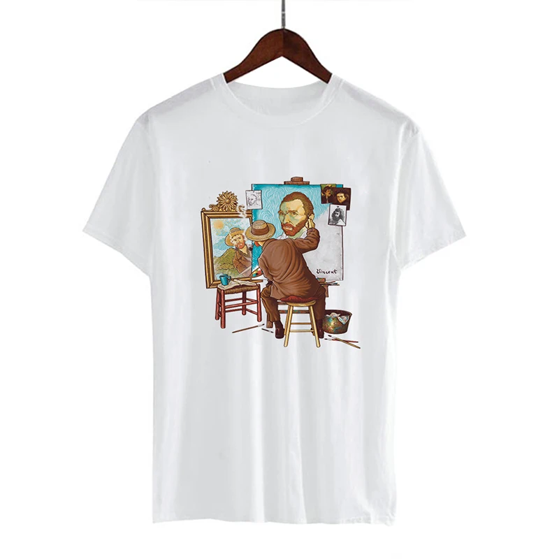 

women top Oil Printed Summer Short Sleeve Casual Streetwear white Tshirt Female Harajuku Ullzang 90s T shirt Van Gogh Art tshirt