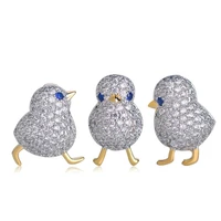 oi latest cute little blue eyes chick shape brooches copper zircon brooch for women girl collar suit pin dress scarf accessories