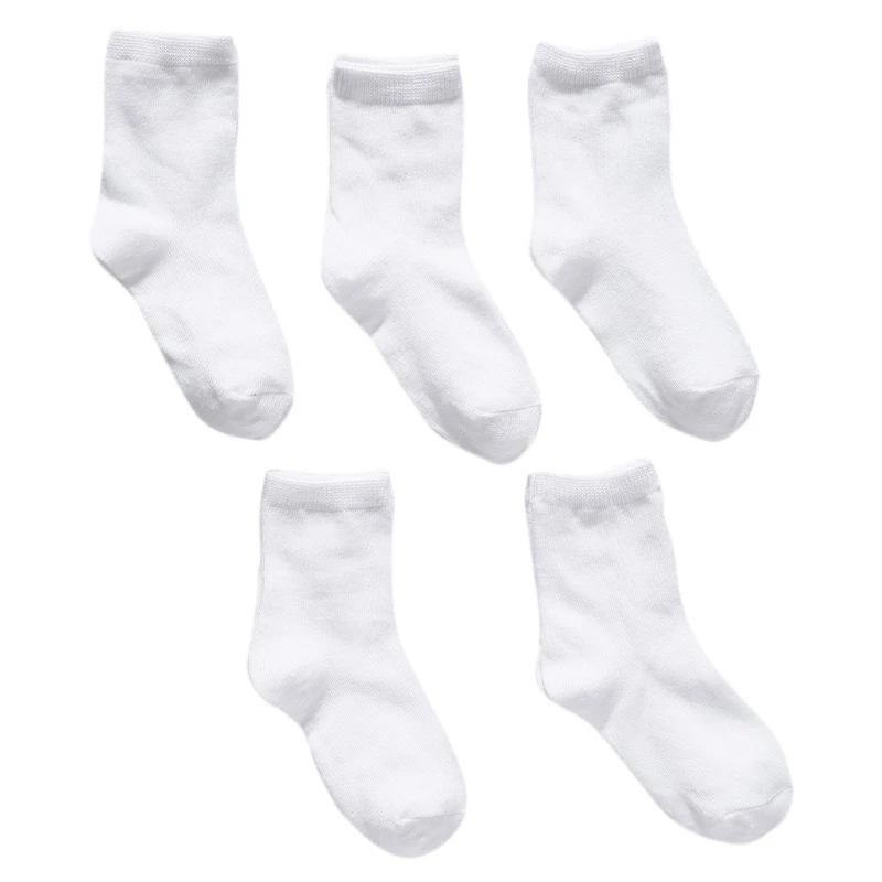 

5 Pairs Kids Pure White Sock Baby Boy Girl Solid Breathable Cotton Sport Spring 57BF