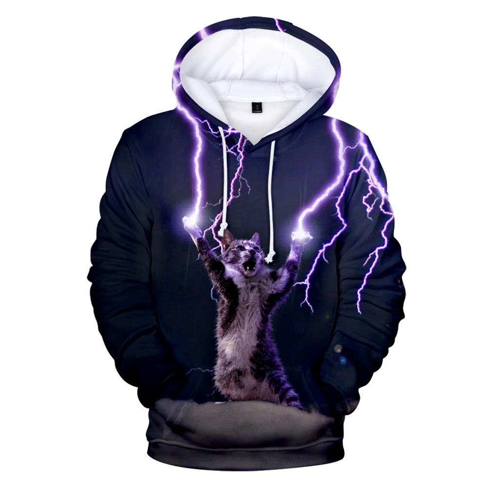 

3d cat hoodies sweatshirt female/men/kids cool college fashion hoodies oversized thunder hooded sweatshirt 300g