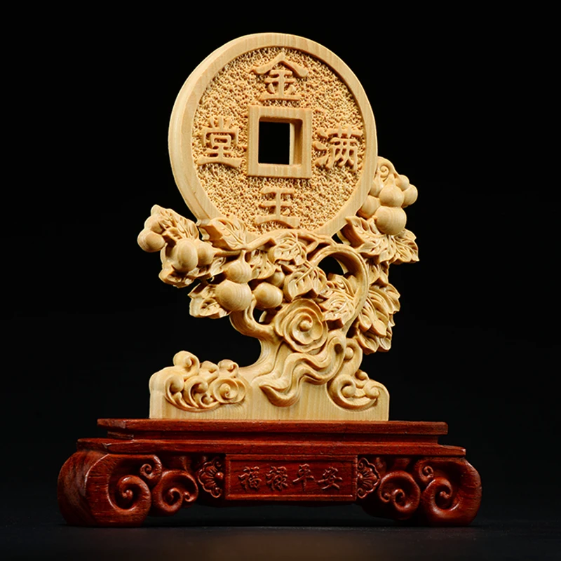 21 см счастливые слитки Китайская Скульптура Резьба по дереву двухсторонние
