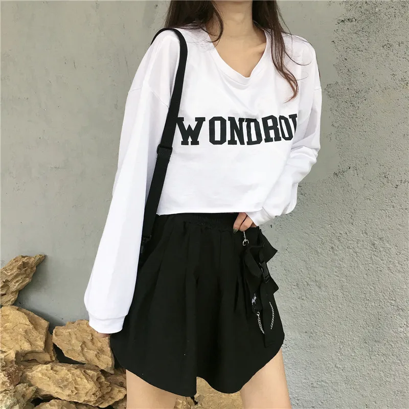 

Short Cropped Long-sleeved T-shirt Women 2021 Autumn New All-match Women's Bottoming Shirt Casual Top Student Women's Clothing