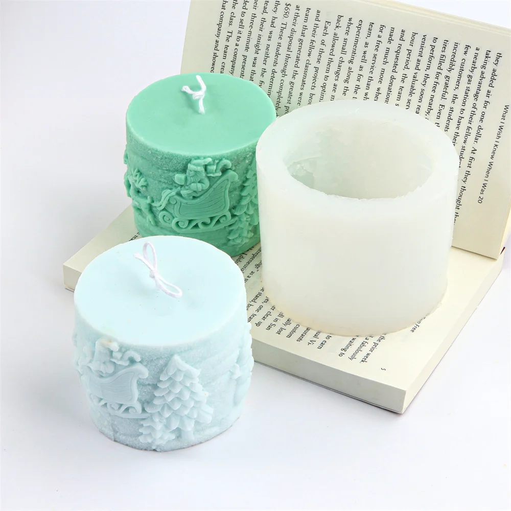 

Homemade Christmas Scene Pillar Candle Silicone Mold Xmas Santa Claus Plaster Table Decor Snow Night Elk Epooxy Resin Artwork