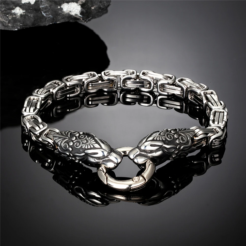 Никогда не выцветает мужские браслеты с головой золотая цепочка из нержавеющей