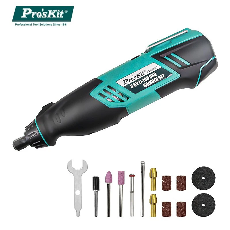 

Pro'sKit USB Grinder Set PT-5206U 3.6V Li-ion Electric Screwdriver Drilling, Polishing, Cutting Engraving Grinding Machine Kit