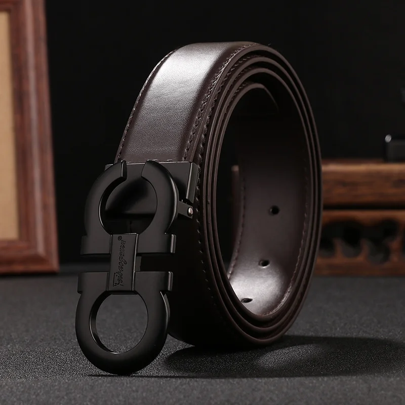 

Men's punching belt plain black smooth buckle belt pretty inch three dozen eyelid strap