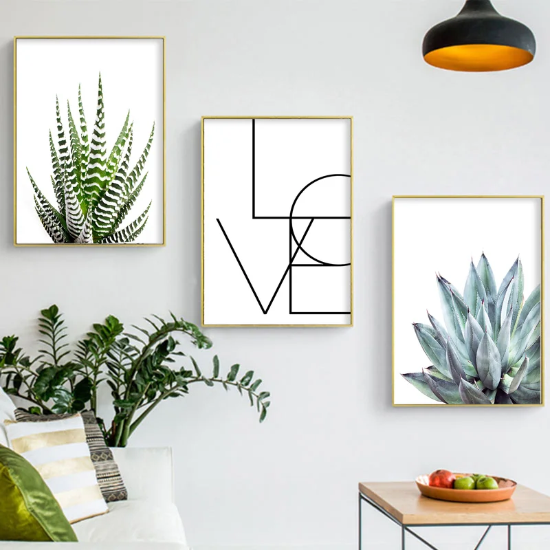 Настенная Картина на холсте зеленые растения суккуленты растительный постер