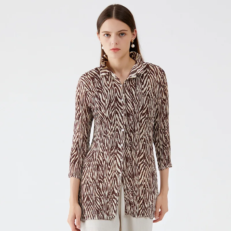 

Женская хлопковая рубашка Issey Miyake, легкая и удобная рубашка с длинными рукавами и принтом зебры, весна
