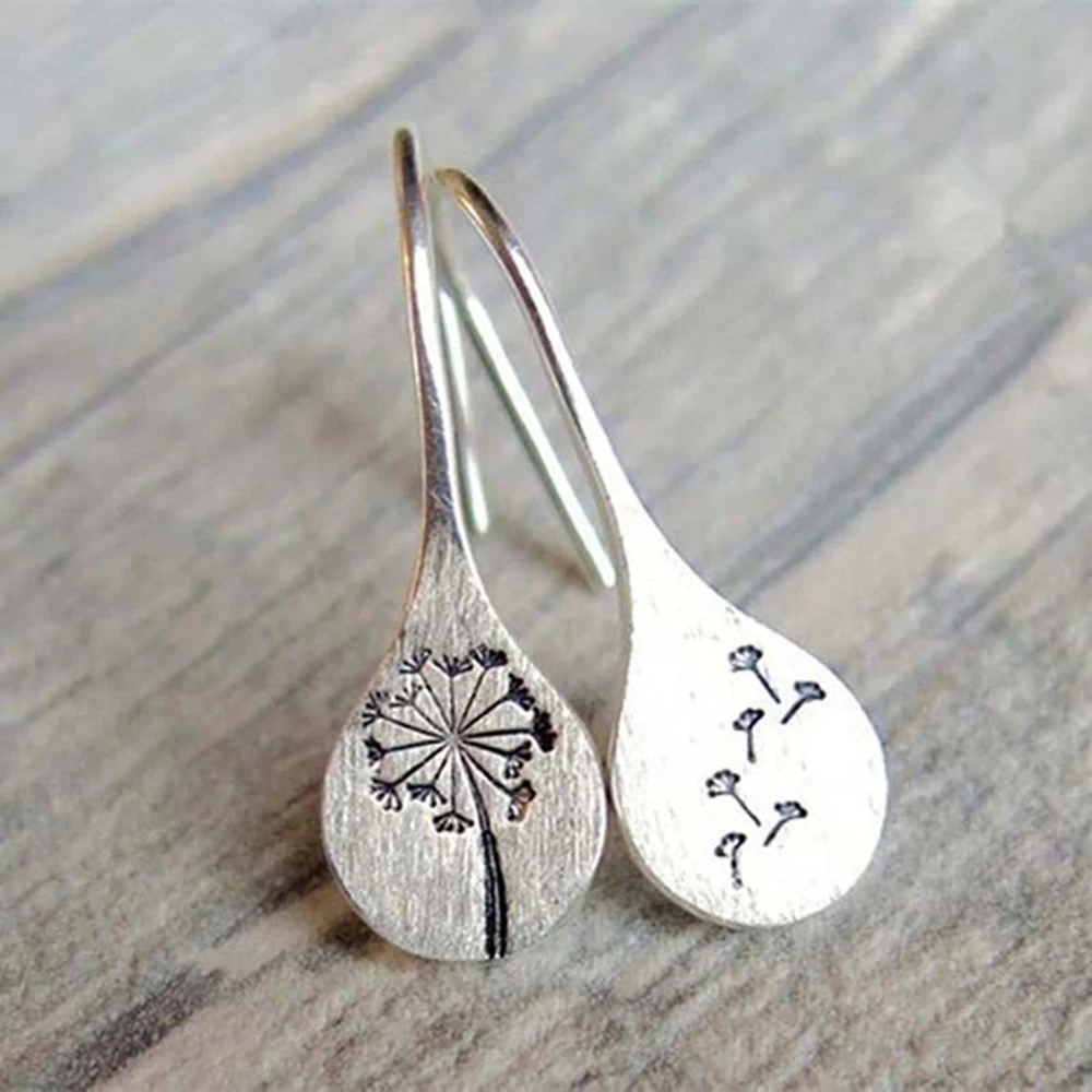

2021 Trend Simple Silver Color Flower Dangle Earrings For Women Jewelry Plant Water Drop Earring Women's Pendientes