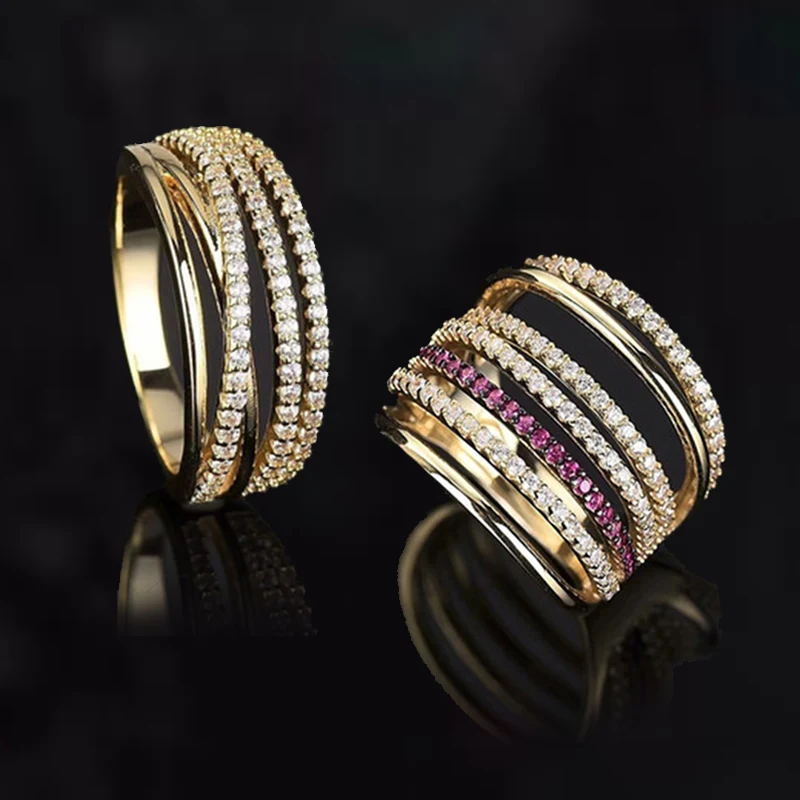 

S925 Sterling Silver Hollow Inlaid Crystal Diamond Red Line Creative Multi-layer Ring Suitable For Women's Valentine's Day Giftt