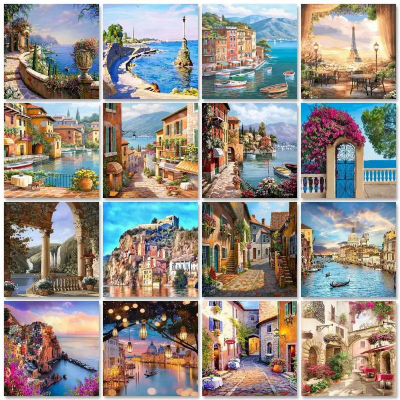 SDOYUNO Paint By Numbers For Adults Children Seaside Town DIY HandPainted Oil Painting Landscape Picture Home Wall Decor Gift | Дом и сад