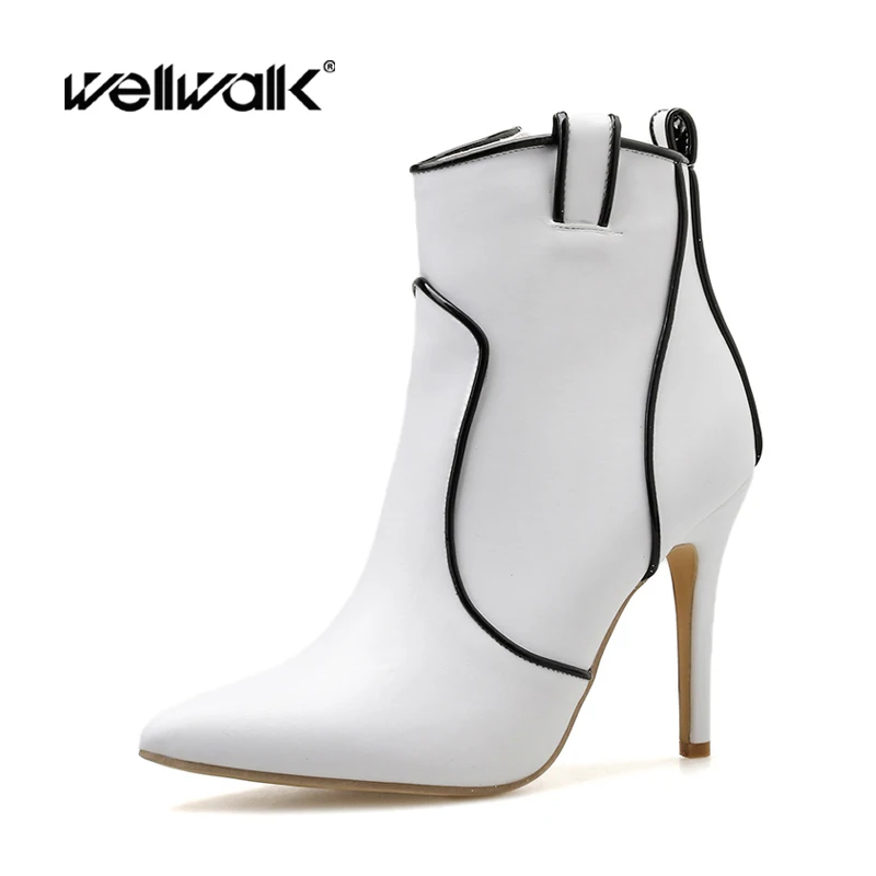 Модельные полусапожки женская обувь на каблуке Цвет белый дизайнерские