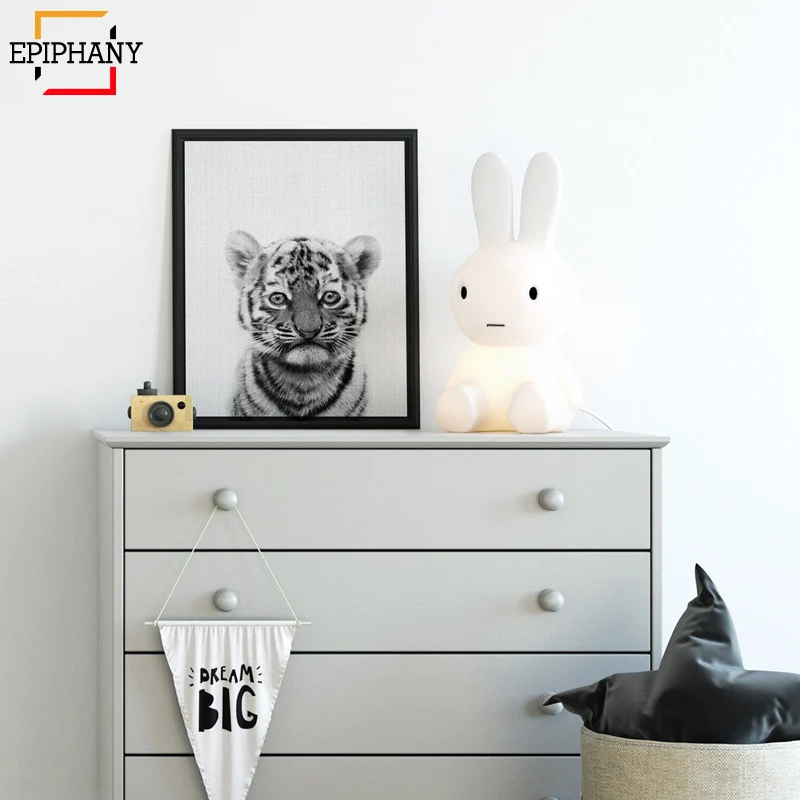 Детский принт с тигром животные настенная живопись холст черно белый постер для