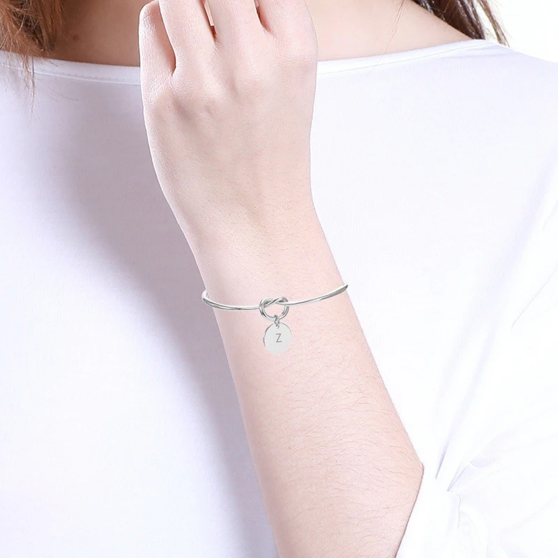 Модный Оригинальный браслет с узлом 26 букв Открытый серебряного цвета и розового