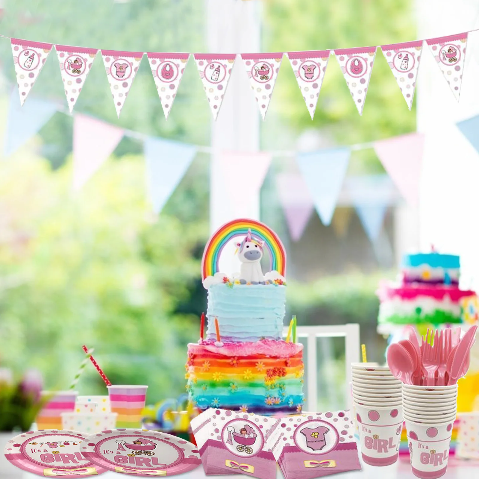 Blue Pink It is Boy or Girl Paper Tableware Set First 1st Birthday Banner Hat For Baby Shower Gender Reveal Baptism Party Supply | Дом и сад