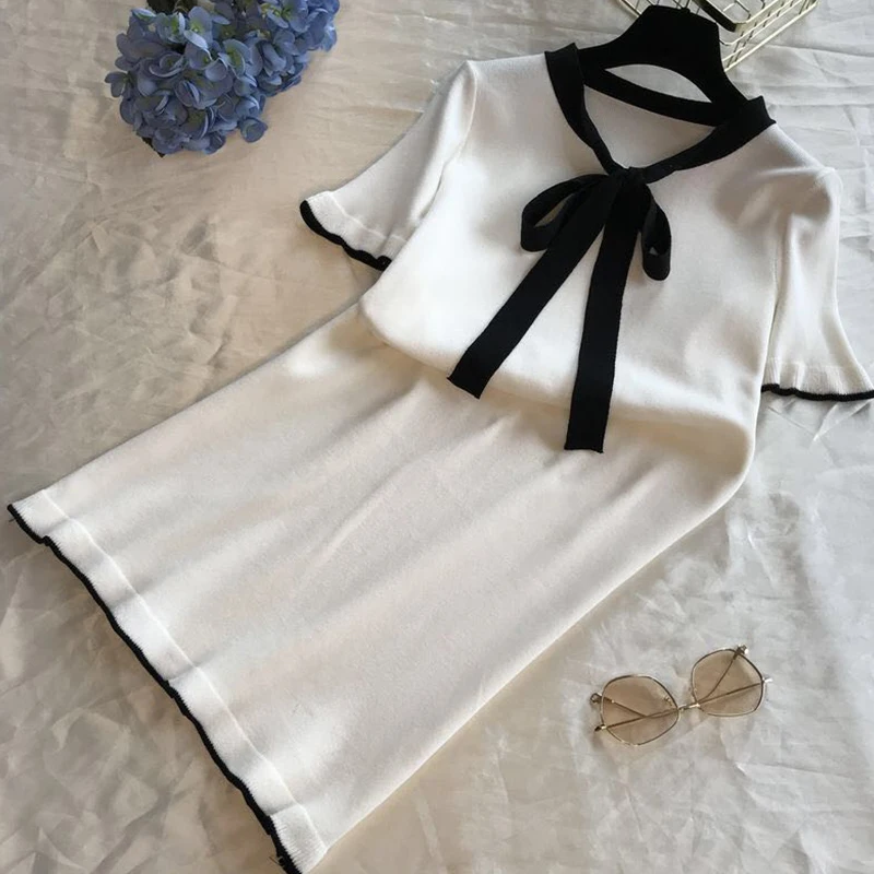 

Summer Koreans Dress Women French Fungus Bow Tie Style Street Dresses Female Clothes Work Wear Chic Elegant 2021 Popular New