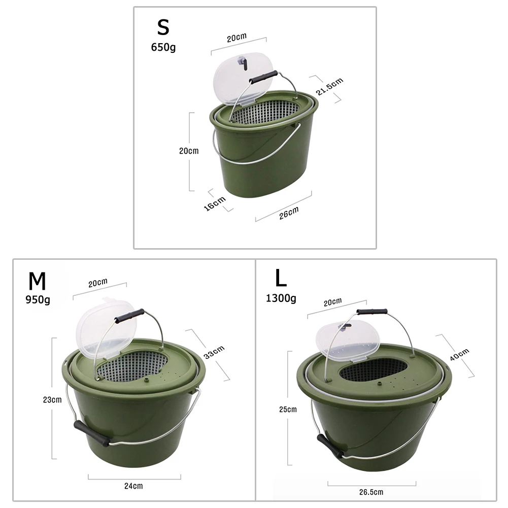 

5L10L15L Carp Fishing Buckets Double-layer Permeable Grid Design Fish Storage Breathable Mesh PP Fish Bucket W/ Separate Handle