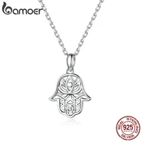 bamoer genuine 925 sterling silver geometric lucky hand wedding pendant necklace for women lover couple jewelry gift 45cm scn434
