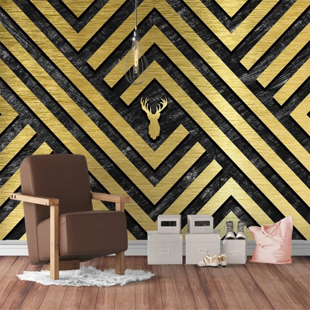 Настенные 3D обои Milofi Золотая фольга геометрические фигуры современный золотой